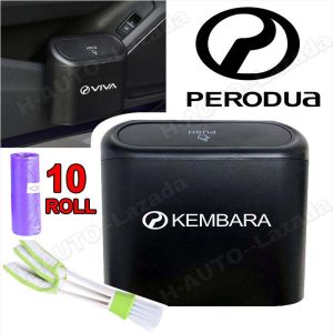 Car Trash Bin Box For Perodua Viva Ativa Kembara Kancil Bezza Axia Alza Aruz Myvi Kelisa Kenari Hanging Trash Can Plastic Bag With Lid Mini Garbage Bin Emblem Logo Home Office Storage Car Accessories Interior