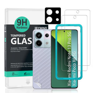Ibywind miếng bảo vệ màn hình cho Xiaomi Redmi Note 13 Pro 5G & POCO X6 5g với 2 cái kính cường lực 1 cái bảo vệ ống kính máy ảnh 1 cái phim sợi cacbon sau [Máy đọc vân tay dễ lắp đặt]