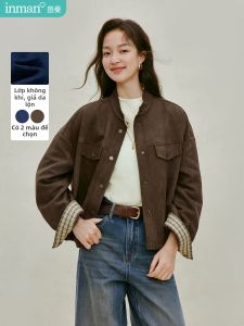 INMAN | Áo Khoác Plaid Màu Block Rộng Retro Giống Da Lộn