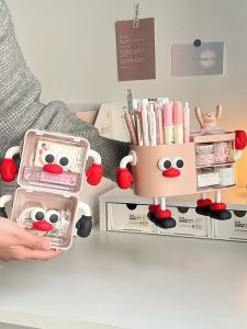Cute Desktop Organizer Box Mini Office Dormitory Desk Dustproof Multi-functional Pen Holder Stationery Storage Rack