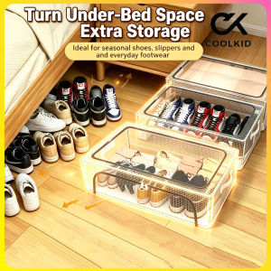 2Pcs Under Bed Shoe Storage Box Transparent PVC Steel Frame Foldable Stackable Organizer for Shoes Clothes