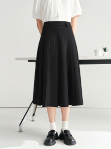 Blue Professional Miss Bird Half-length Skirt Commute Pleated Womens Early Autumn Interview Suit A-line High-waist Polyester Fiber