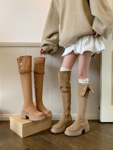 Knee-high Womens Snow Boots Thick Bottom Heel Western Boots Suede Velvet High Heel over Knee Long Boots Winter Waterproof