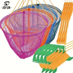JSFUN 1pc Pink Orange Green Blue Four Color Fishing Net Portable Crab Drop Net Trout Folding Net with Net Bait Bag Rope