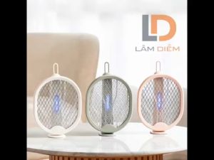 Vợt muỗi gấp gọn 180 độ cao cấp có đèn led bắt muỗi 2 lớp lưới bảo vệ an toàn D68