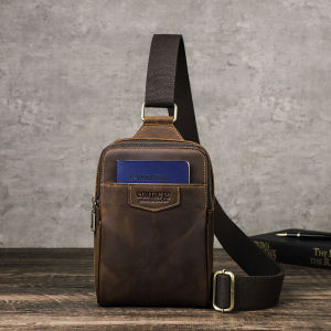 CONTACTS Genuine Leather Men Chest Bag Small Crossbody Bag Casual Travel Sling Shoulder Bag Mini Messenger Bag