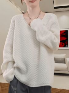 เสื้อสเวตเตอร์ถักแขนยาวสำหรับผู้หญิง คอวี ทรงหลวม นุ่ม สไตล์เกาหลี แฟชั่นฤดูใบไม้ร่วง ลำลอง เสื้อผ้าทำงาน