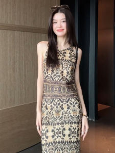 DANTING | Vintage Printed Sleeveless Dress Women Long