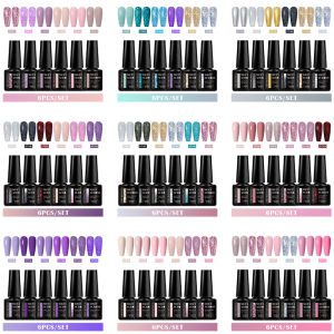 6pcs Glitter Gel Nail Polish Set Sparkling Glitter Semi Permanent Soak Off UV Gel Varnish Nail Art Decoration Nail Supplies DIY