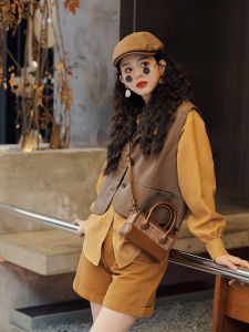 Chen Jiajie Hong Kong Style Retro Solid Color Sleeveless Vest Womens 2025 Spring Autumn New Slimming PU Leather Top