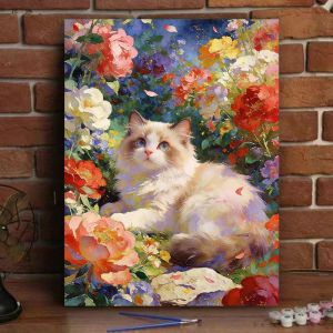 Acrylic Paint By Numbers Cat Flowers Painting By Numbers on Canvas Coloring By Number for Adults Paint Digital Art