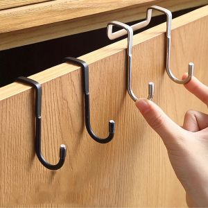 304 Stainless Steel Hook Punch Free Double S-Shape Hook Kitchen Bathroom Cabinet Door Back Hooks Bag Towel Coat Storage Hanger