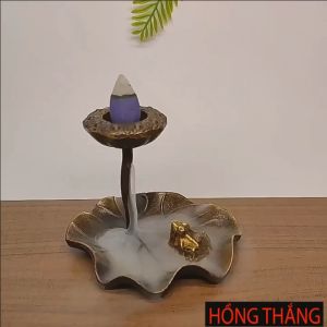 Trầm thác khói thiềm thừ cóc lá sen bằng đồng thau phong thuỷ Hồng Thắng