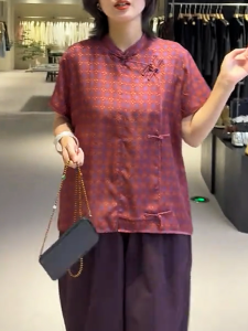 QINGNAER | Retro Chinese Style Loose Printed Short Sleeve Shirt