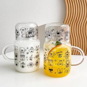 ZUOLEJIA | Large Borosilicate Glass Cup for Home Use with Lid Handle Cute Design