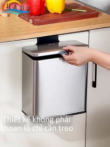 Thùng Rác Nhà Bếp Khử Mùi Than Hoạt Tính CCKO Treo Tủ Bếp Không Cần Cúi Người Vỏ Inox Chống Bám Vân Tay Nắp Đậy Kín Ngăn Côn Trùng