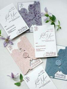 French Wedding Invitations Letterpress Embossed Pink Card Festive Wedding Celebration Event Paper Stationery Greeting Card