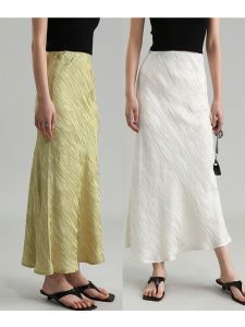 Elegant High Waist A-Line Midi Skirt Acetate Draping Summer Design Unique Half-length Wrap Bodycon Skirts for Women