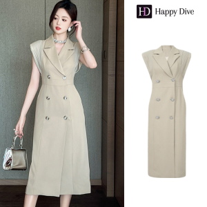 Happy Diva เดรสผู้หญิง เดรสสีกากี เดรสทรงเอ เดรสแขนกุด เดรสทำงาน เดรสไฮโซ เดรสวินเทจ เดรสออกงาน เดรสปาร์ตี้ ชุดราตรี 50889
