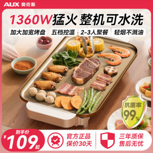 AUX 2025 New Plug-In BBQ Grill Pan Indoor Smokeless Antibacterial Non-Stick Small Home Use Integrated Electric Oven