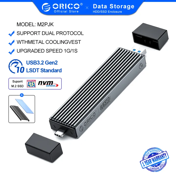 M.2 NVMe SSD แบบคู่โปรโตคอล SSD ตู้ USB ประเภท C 2 In 1 10Gbps USB3.2 ...