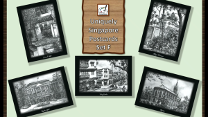 Uniquely Singapore Postcard Set F - Set of 5. (Black & White Series). Treasure Singapore’s Iconic Places & Heritage Gems created by local artist Joanna Wong.