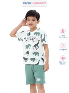 Bộ cho bé trai Bigfox Miss Meow cộc tay mùa hè chất cotton size đại 37911 tuổi 30kg 40kg