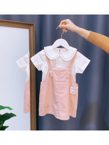 Fashionable Pure Cotton Baby Girl Outfit with Overalls And Top Summer Short Sleeve Clothing Set for Kids Ages 6-48 Months
