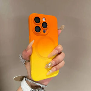 Gradient Liquid Magnetic Dual Color Silicone Phone Case for Apple 15Promax iPhone 13Promax Lens Film 12Pro Wireless Charging 14Plus Skin Friendly 11Pro for Men And Women