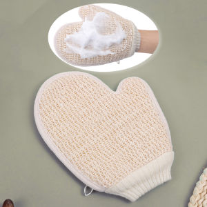 2-in-1 Body Scrub Shower Glove 1 Piece Natural Cotton Linen Gentle Exfoliating Scrubber With Mesh Texture For Home Spa