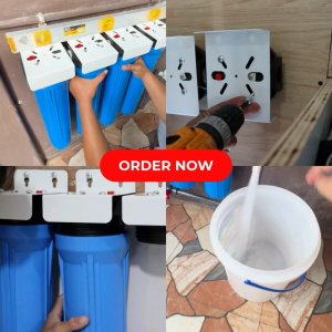 4 Stage 20" Slim Type Refillable Deepwell Water Filtration System Blue Housing Whole House with UPVC Fittings