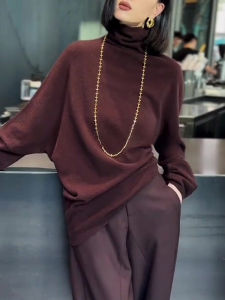 UYFY | Red High Collar Long Sleeve Knitted Sweater Womens Base Layer Top Fashionable Luxury Plus Size Versatile Autumn New Arrival