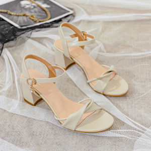 Fashionable mid Heel Sandals Womens Summer 2025 New Elegant Small Size French Fairy Style One Strap Thick Heel Fresh High Heels