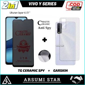 PROMO PAKET MURAH 2 IN 1 TEMPERED GLASS CERAMIC MATTE ANTI SPY VIVO Y20 / Y20S / Y20S G / Y20 2021 / Y20i / Y12S TG ANTI GORES CERAMIC MATTE ANTI SPY + GARSKIN CARBON 3D