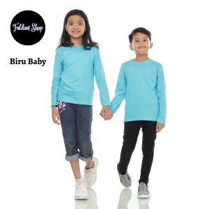 Kaos Polos Anak Oneck Lengan Panjang Bahan Katun Combed 30s Warna Biru Baby