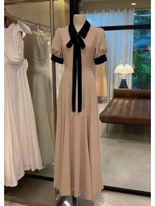 Thanh Lịch Dài Tay Ngắn Màu Hồng Đầm Có Móc Eo Thiết Kế Phong Cách Pháp Thời Trang Mùa Hè Dành Cho Nữ Cao Cấp Lụa Đầm