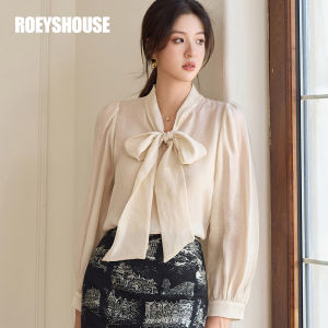 Elegant Long Sleeve Chiffon Shirt with Bow Tie in Apricot Color for Commuting Autumn New Style Classy Womens Top Roeys House