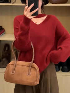 QINGNAER | Hollow-out V-neck Collar Large-size Knit Sweater
