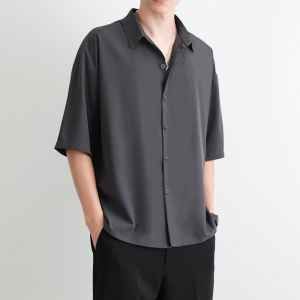 Summer Ice Silk Mens Short Sleeve Shirt Casual Loose Fit Half Sleeve Black Large Size Fashionable New Style Travel Shirt