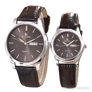 Saint Costie Jam Tangan Wanita  SC 8036 L Kalender Jam Korea Style Jam Kulit Wanita Jam Tahan Air