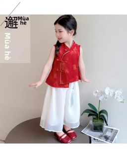 Bộ Trang Phục Phong Cách Dân Tộc Dành Cho Bé Gái Bộ Hai Mảnh Voan Đỏ Mẫu Mới Mùa Hè Bộ Đồ Mỏng Phong Cách Trung Quốc Dành Cho Bé Gái Và Trẻ Sơ Sinh