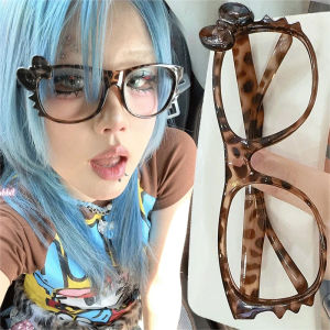 Y2K Hello Kitty Eyeglass Frame Anime Leopard Print Eyeglass Frame Kawaii Retro Glasses Cartoon Cute Eyewear Decorative Toys Gift