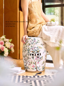 Chinese Style Ceramic Drum Stool with Bird and Flower Pattern