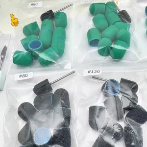 10 Pcs Green Black Nail Sanding Caps with Bit Nail Drill Bits For Foot File Callus Remover Nail Polisher #80 #120 #180