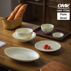 OMK Japanese Style Ceramic Tableware Set Matte Glazed Plate Rough Ceramic Salad Bowl Oval Fish Plate