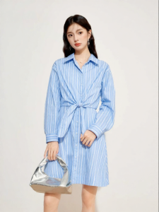 SEIFINI | Turn-Down Collar Striped Smart Casual Dress