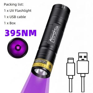 Mini 365nm/395nm UV Flashlight Usb Rechargeable UV Glue Curing Torch Cat Dog Pets Urine Tinea Money Ore Scorpion Detection Light