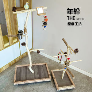 Large Parrot Standing Pole Wooden Floor Standing Training Bird Stand Platform Cage Accessories Original Wood Wind Pole Station