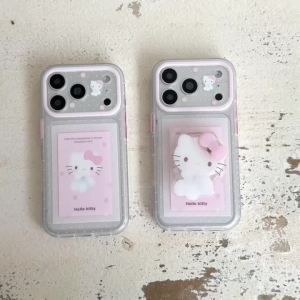 Sanrio | Korean INS Polka Dot Hello Kitty Pink Button Frosted Label Case For iPhone 15 16 17 Pro Max Airbag Bracket Lens Protection Cover