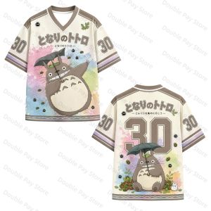 Bandai | Mens shirt Woment-shirt Anime Neighbor Totoro V Neck Jersey Short Sleeve Sports T Shirt Casual Streetwear Hip Hop Uniform Tops